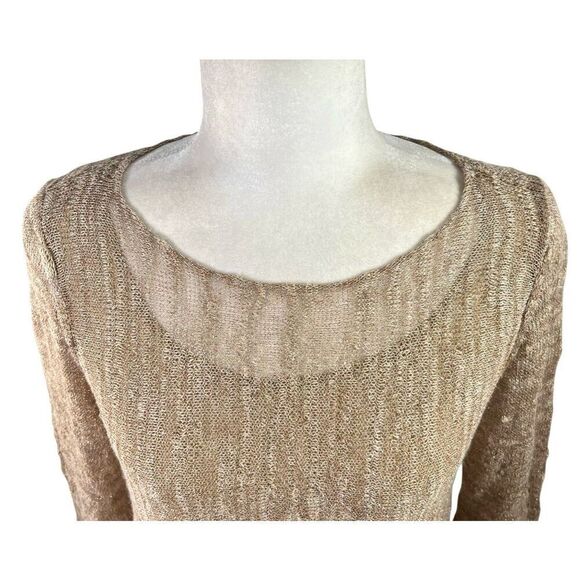 Lafayette 148 Size Small Gold Metallic Linen Mesh Knit Sweater Top - Picture 2 of 14